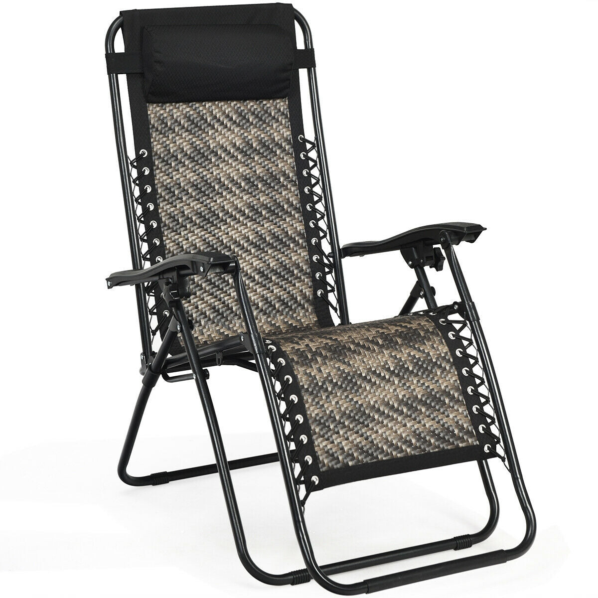 Folding Rattan Zero Gravity Lounge Chair with Removable Head Pillow