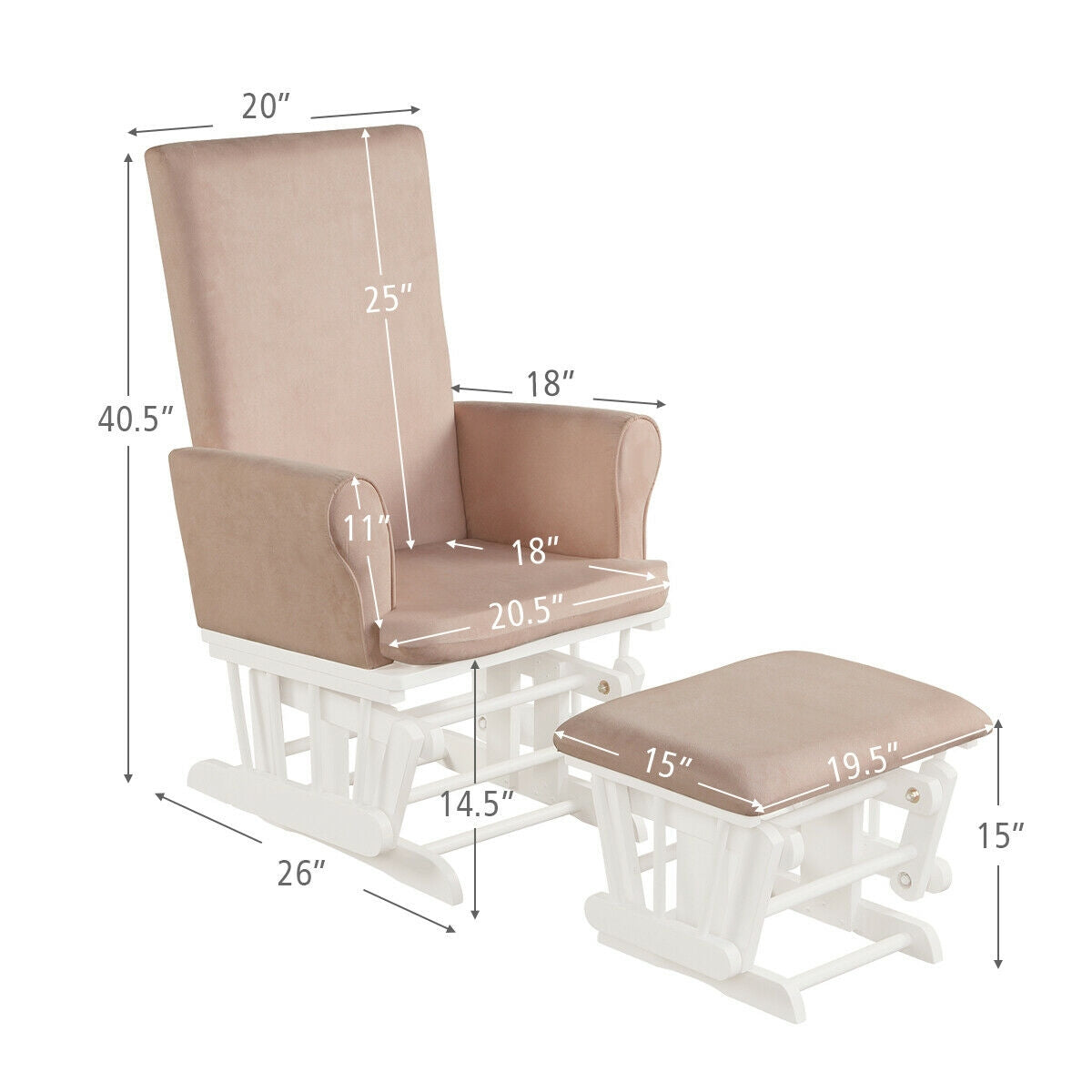 Baby Nursery Relax Rocker Rocking Chair Glider & Ottoman Set-Pink
