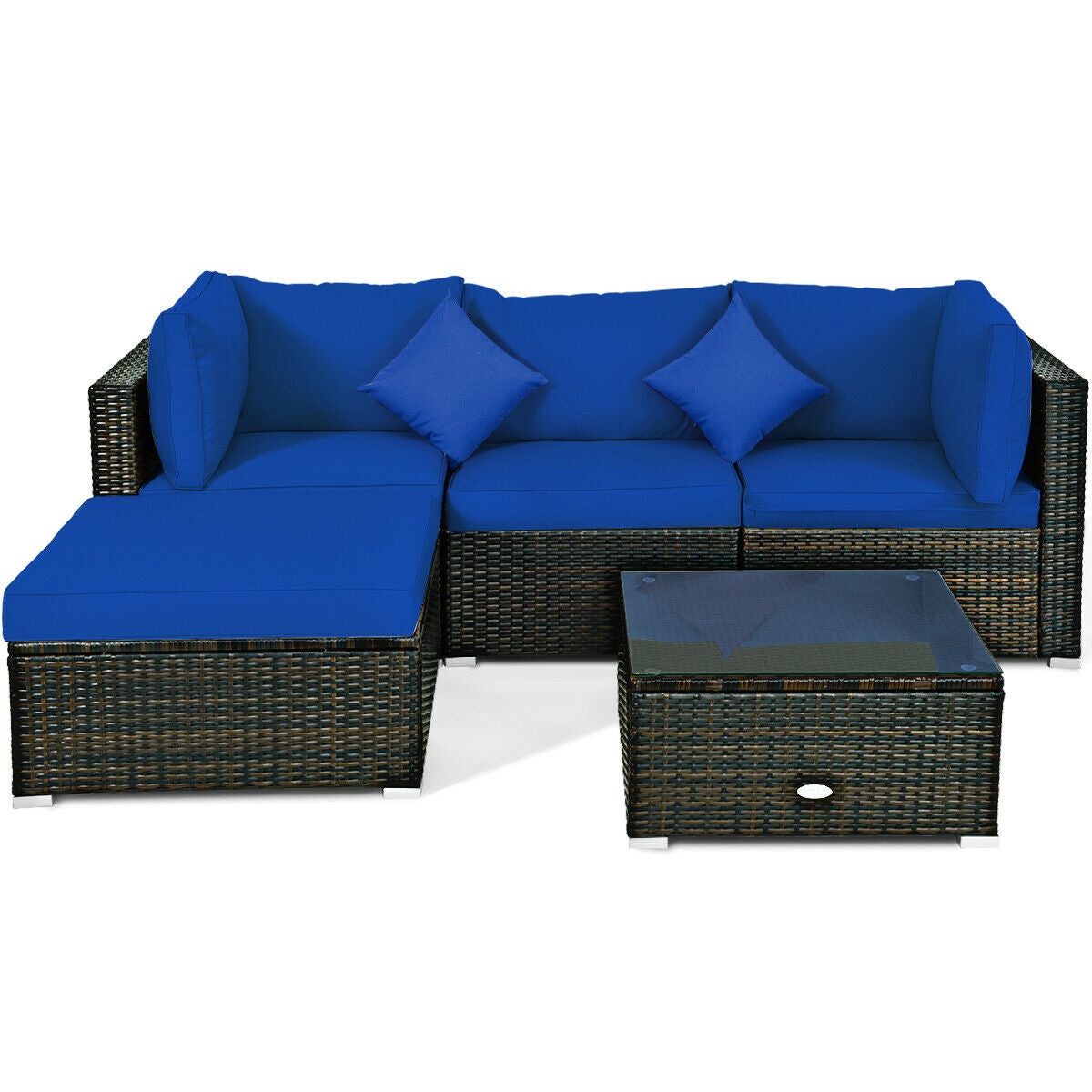 5 Pieces Outdoor Patio Rattan Furniture Set With Cushions