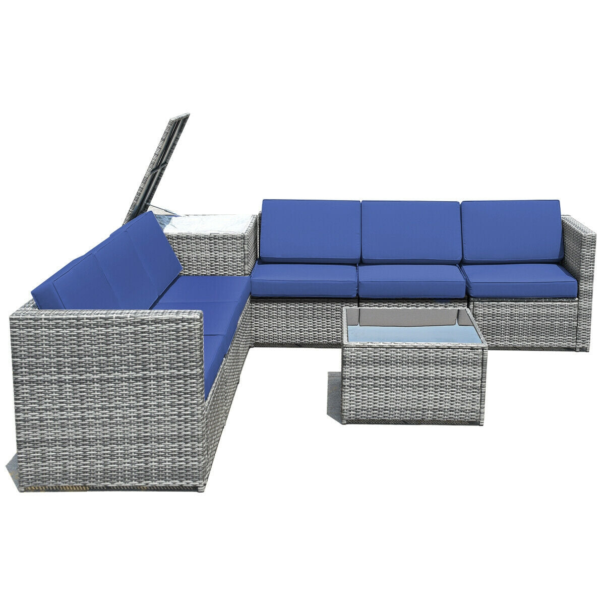 8 Piece Wicker Sofa Rattan Dinning Set Patio Furniture with Storage Table