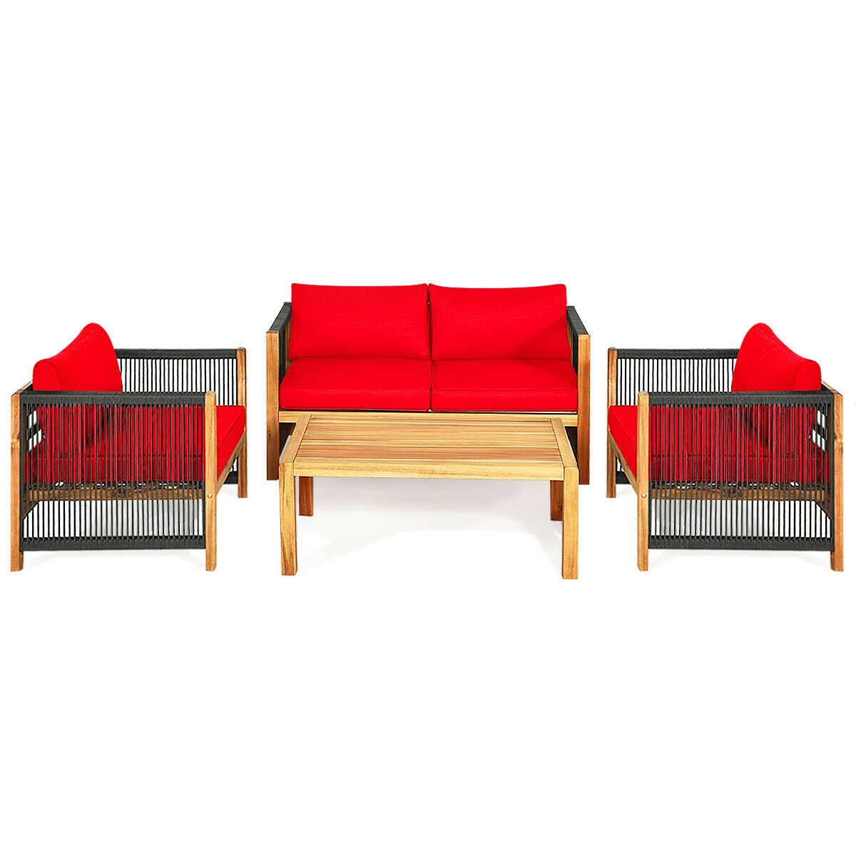 4 Pieces Acacia Wood Outdoor Patio Furniture Set with Cushions