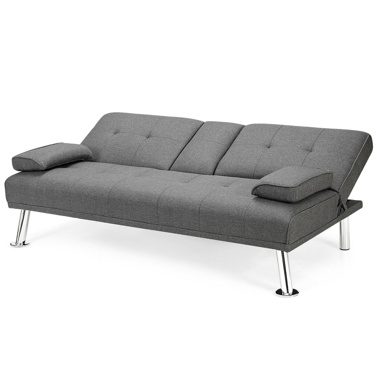 Convertible Folding Futon Sofa Bed Fabric with 2 Cup Holders