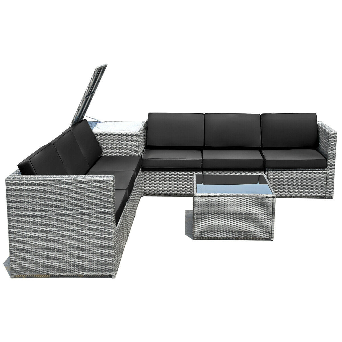 8 Piece Wicker Sofa Rattan Dinning Set Patio Furniture with Storage Table