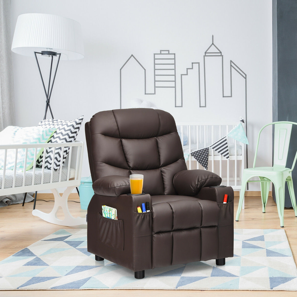 Kids Recliner Chair with Cup Holder and Footrest for Children