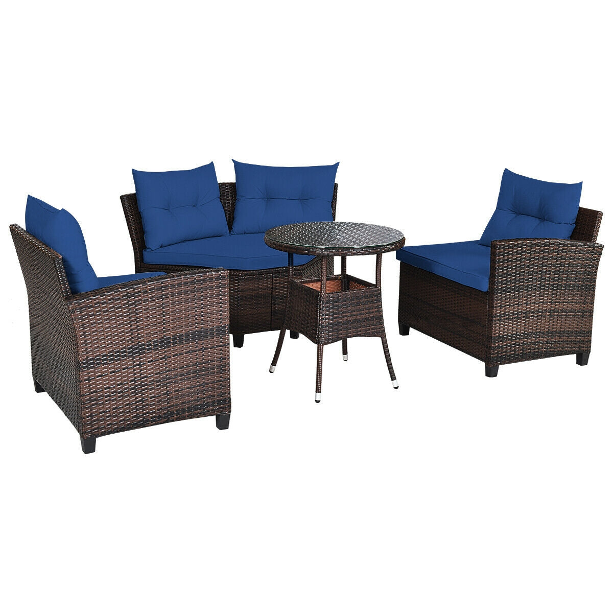 4 Pieces Furniture Patio Set Outdoor Wicker Sofa Set