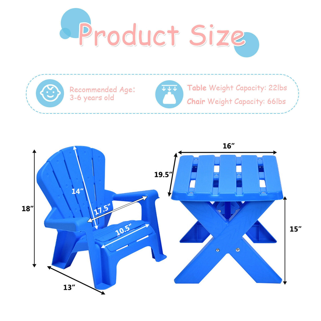 3-Piece Plastic Children Table Chair Set