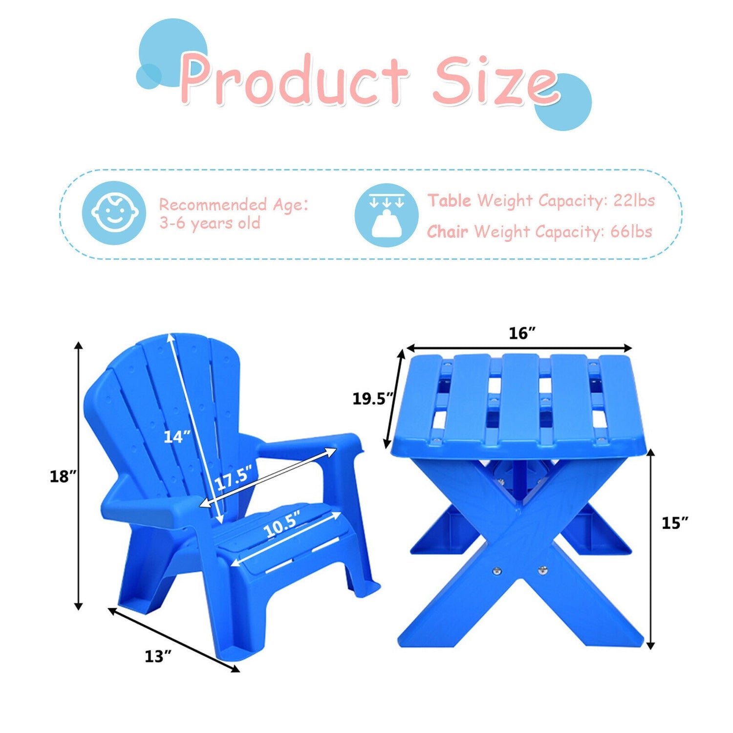 3-Piece Plastic Children Table Chair Set