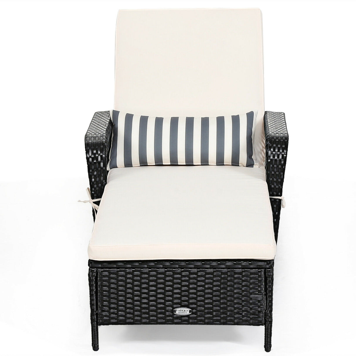 PE Rattan Chaise Lounge Chair Arm Chair Recliner Adjustable with Pillow