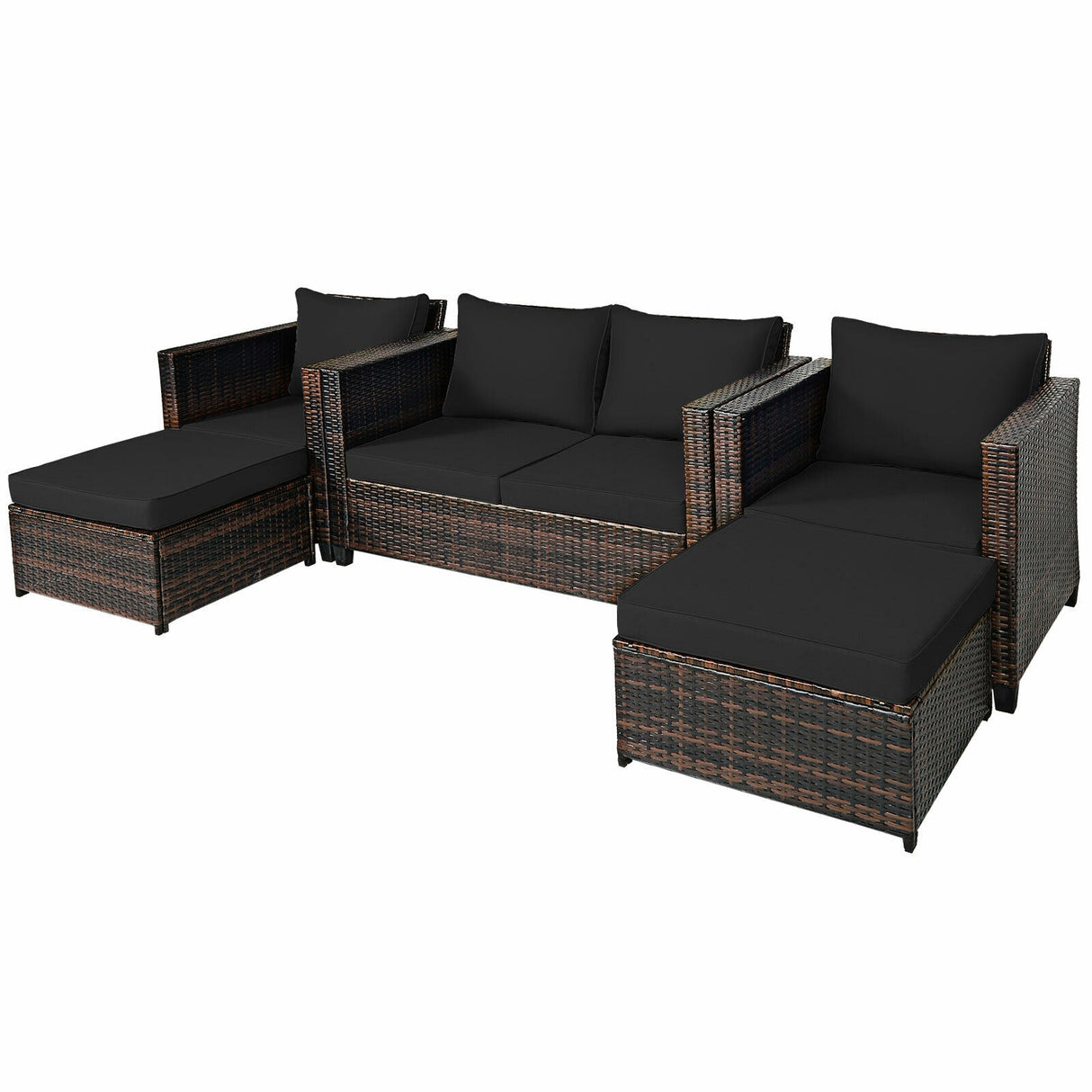 5 Pieces Patio Cushioned Rattan Furniture Set