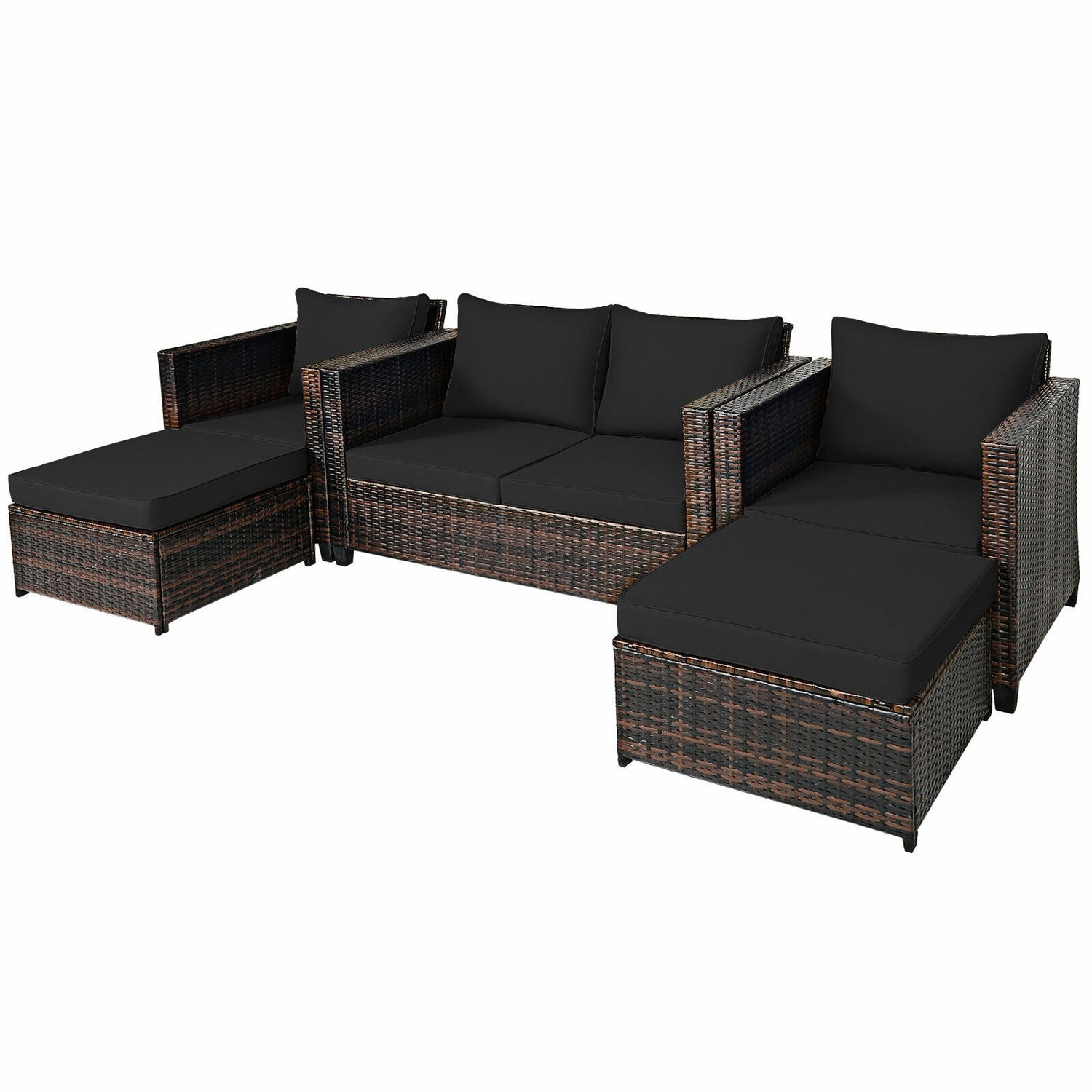 5 Pieces Patio Cushioned Rattan Furniture Set