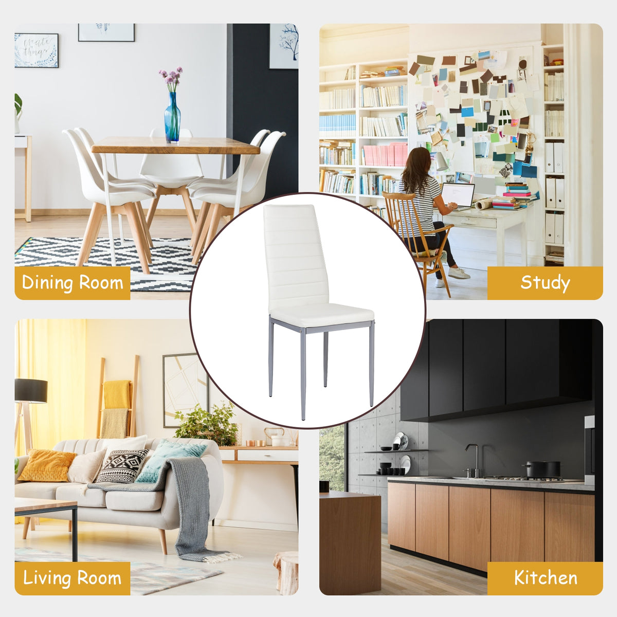 4 pcs PVC Leather Dining Side Chairs Elegant Design