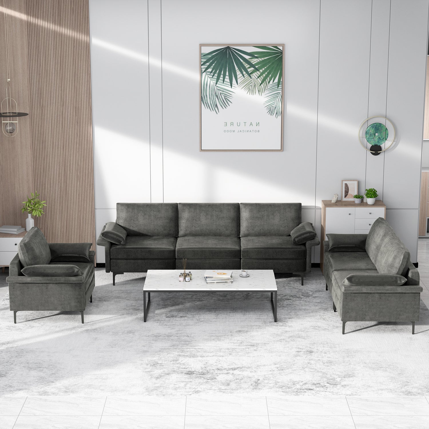 Large 3-Seat Sofa Sectional with Metal Legs and 2 USB Ports for 3-4 people