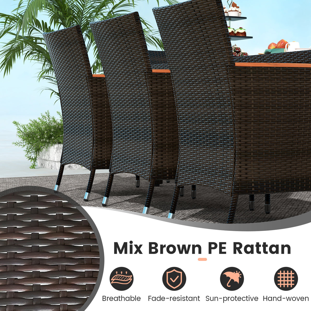 11 Pieces Patio Dining Set with 15 Feet Double-Sided Patio Umbrella and Base