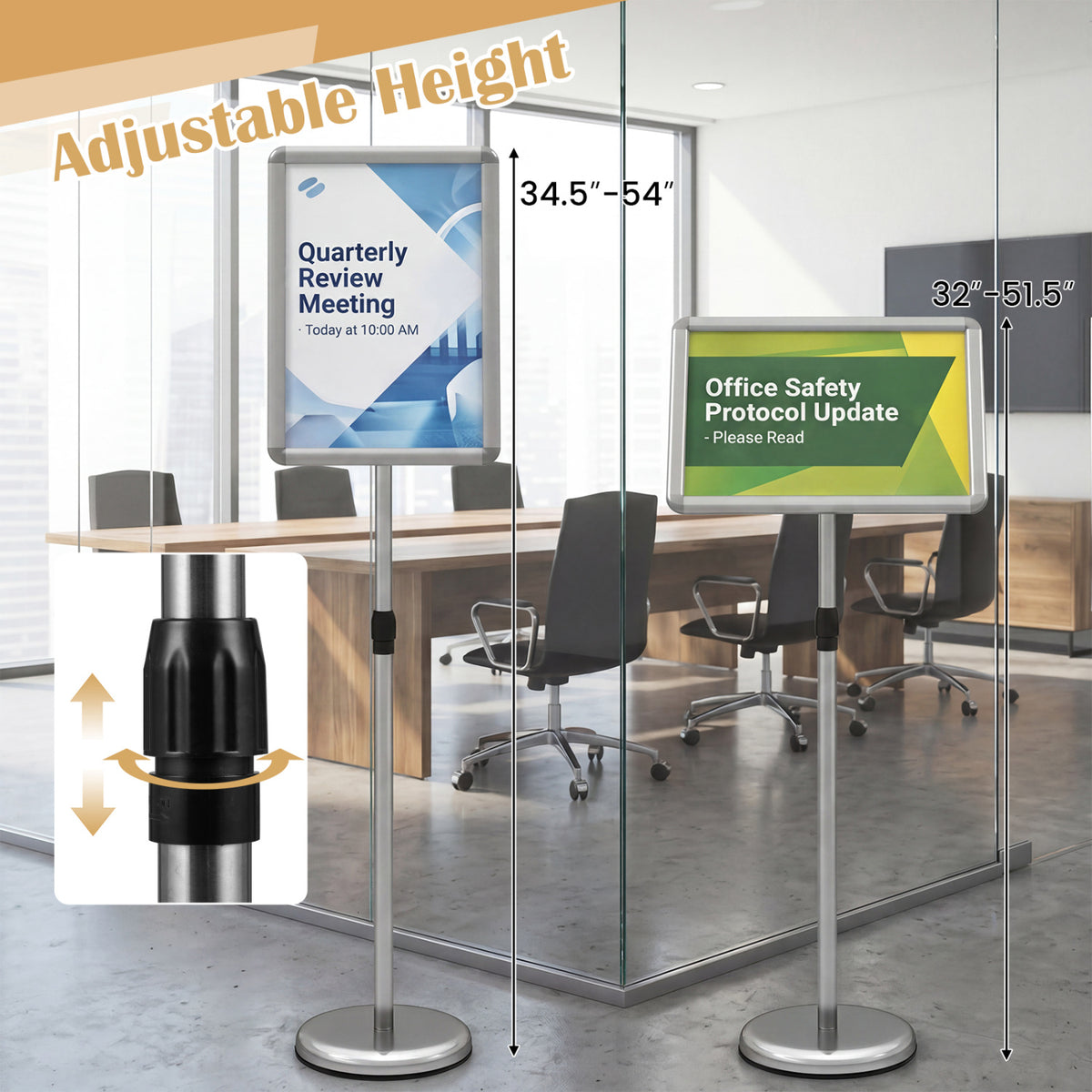 11 x 17 Inch Height Adjustable Sign Holder Stand with Snap-Open Frame
