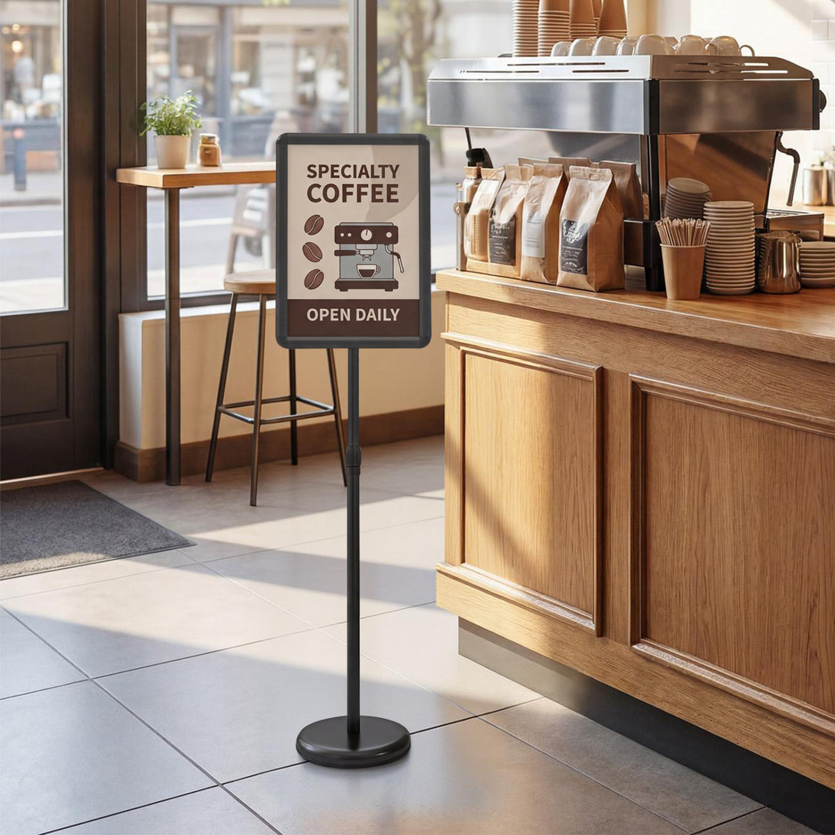 11 x 17 Inch Height Adjustable Sign Holder Stand with Snap-Open Frame