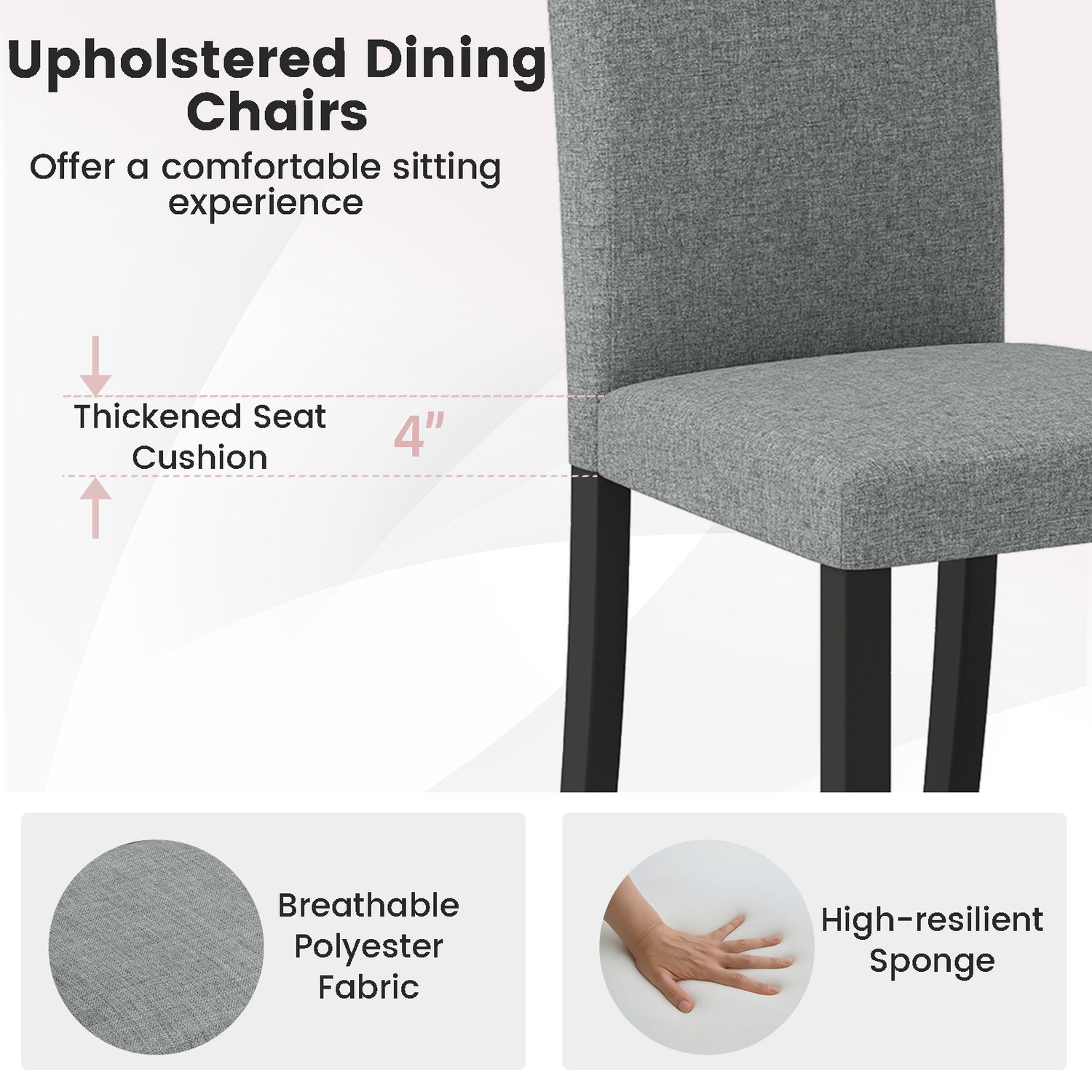 Dining Chair Set of 2 Mid-Century Modern Chairs with Rubber Wood Legs-Gray