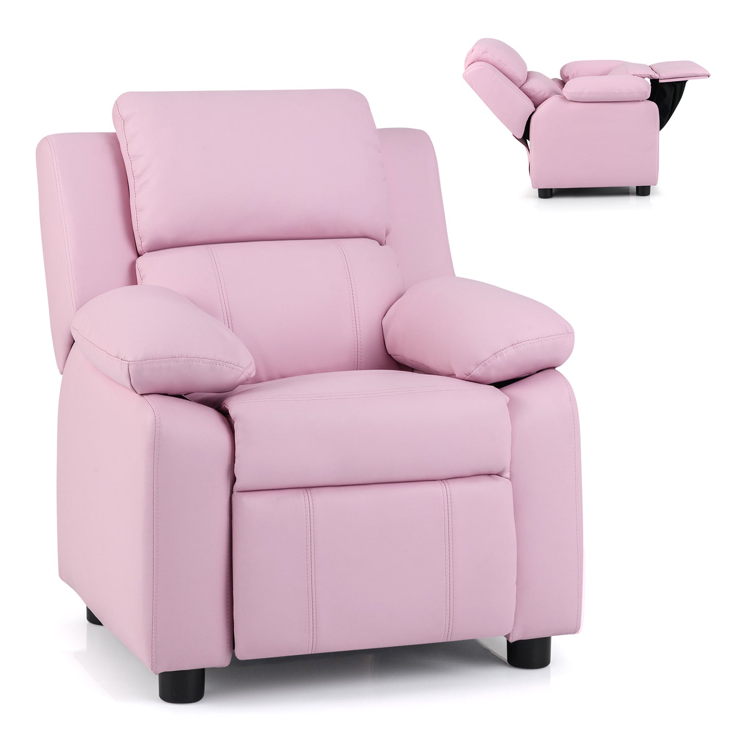 Deluxe Kids Armchair Recliner Headrest Sofa w/ Storage Arms