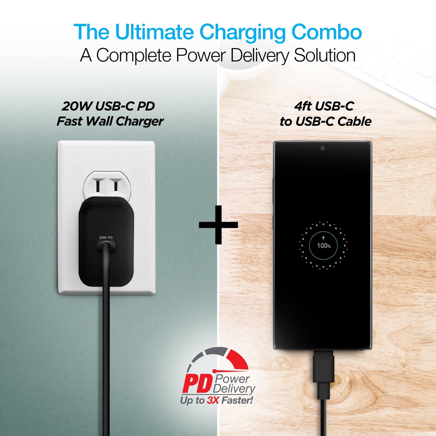 Naztech 20W PD Wall Charger + USB-C to USB-C 4ft Cable