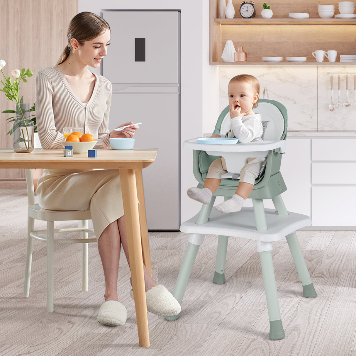 6-in-1 Convertible Baby High Chair with Adjustable Removable Tray