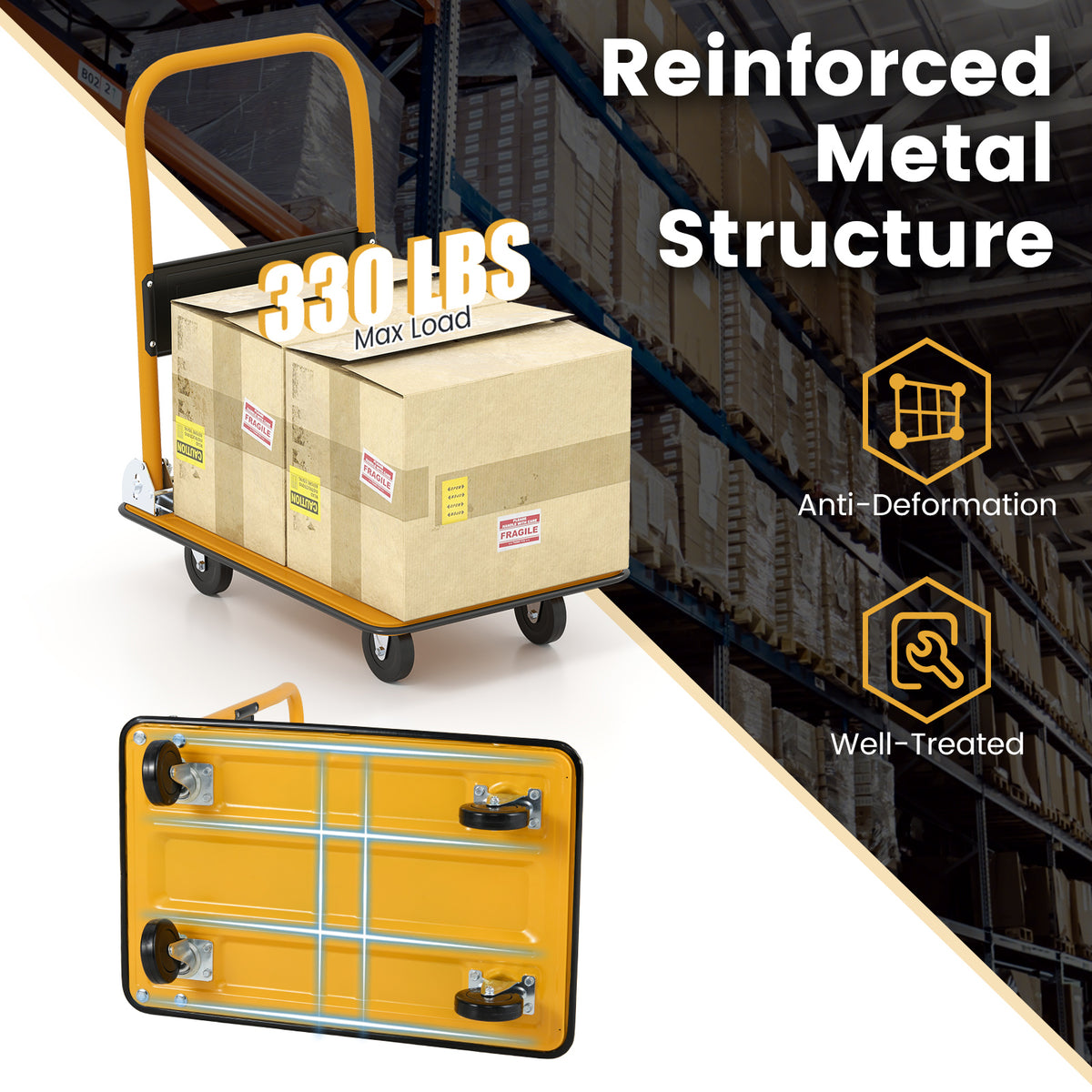330 lbs Platform Cart Dolly Foldable Warehouse Push Hand Truck