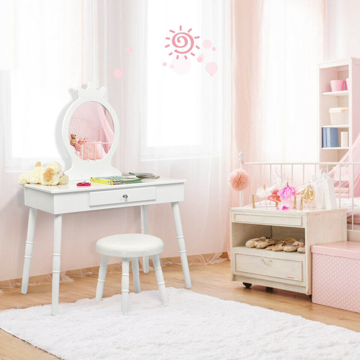 Kids Vanity Makeup Table and Chair Set Make Up Stool