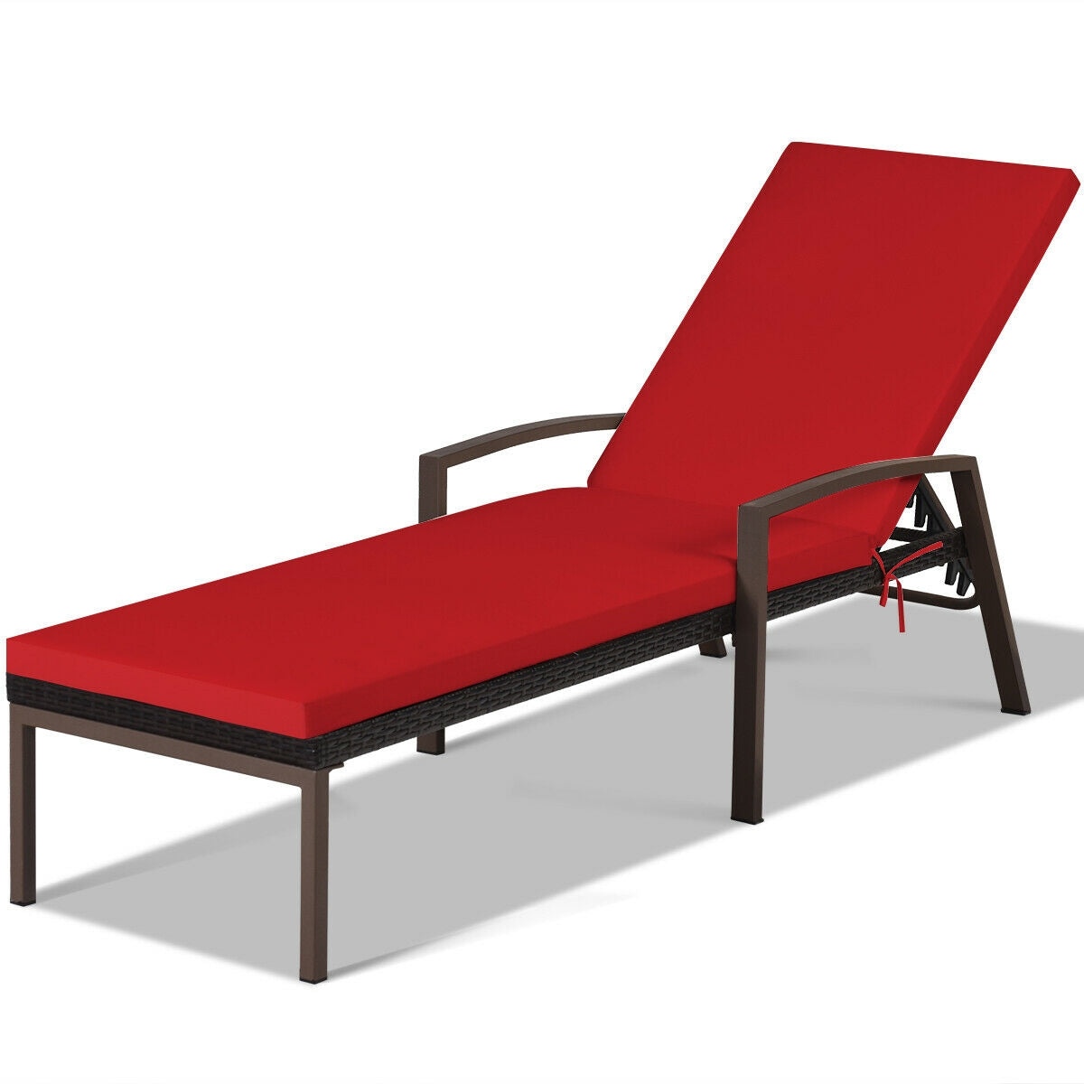 2 Pieces Patio Rattan Adjustable Back Lounge Chair with Armrest and Removable Cushions