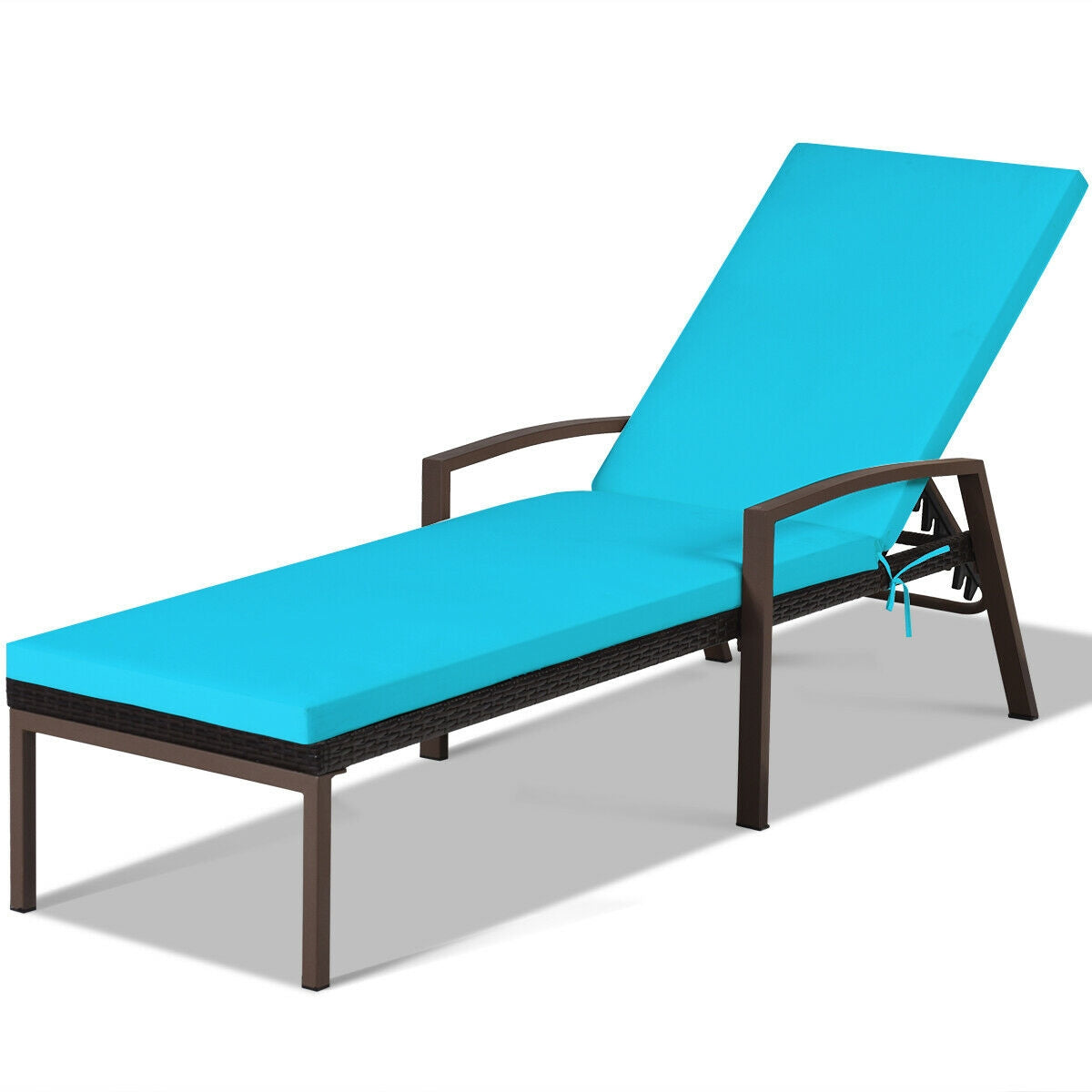 2 Pieces Patio Rattan Adjustable Back Lounge Chair with Armrest and Removable Cushions