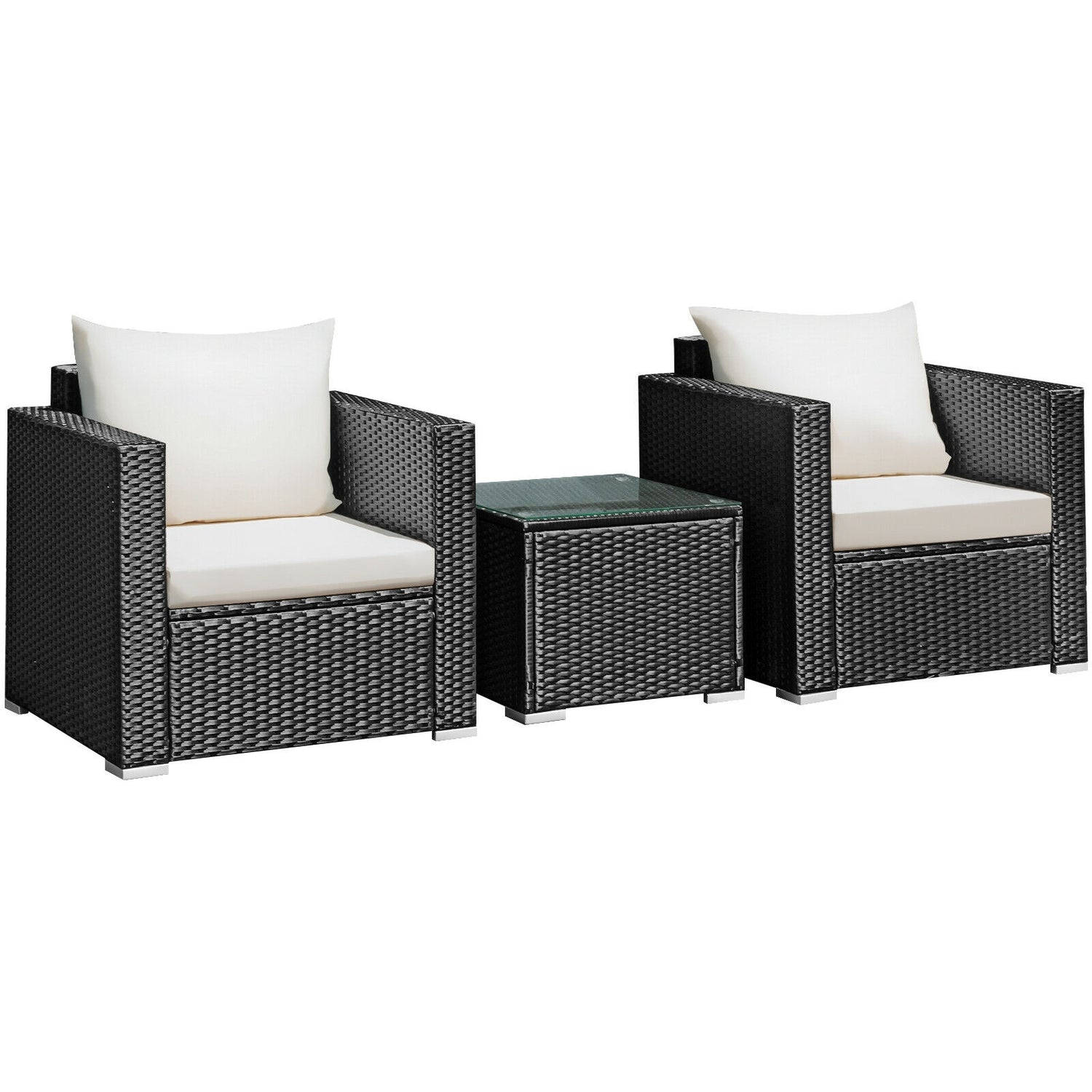3 Pieces Patio Wicker Conversation Set with Cushion