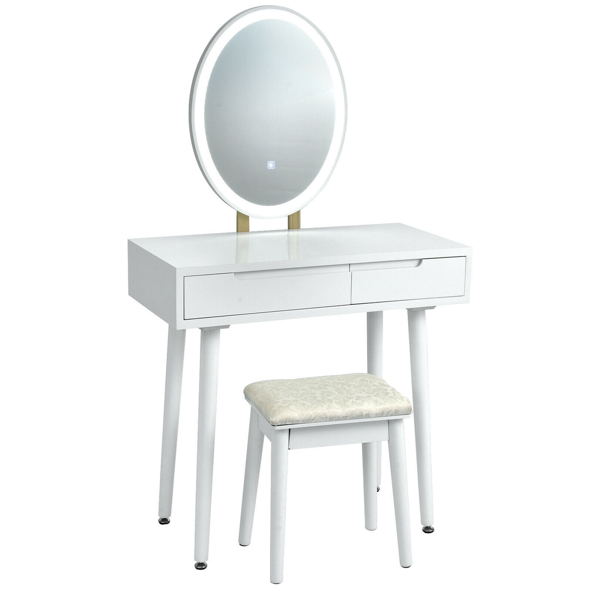 Touch Screen Vanity Makeup Table Stool Set with Lighted Mirror-White