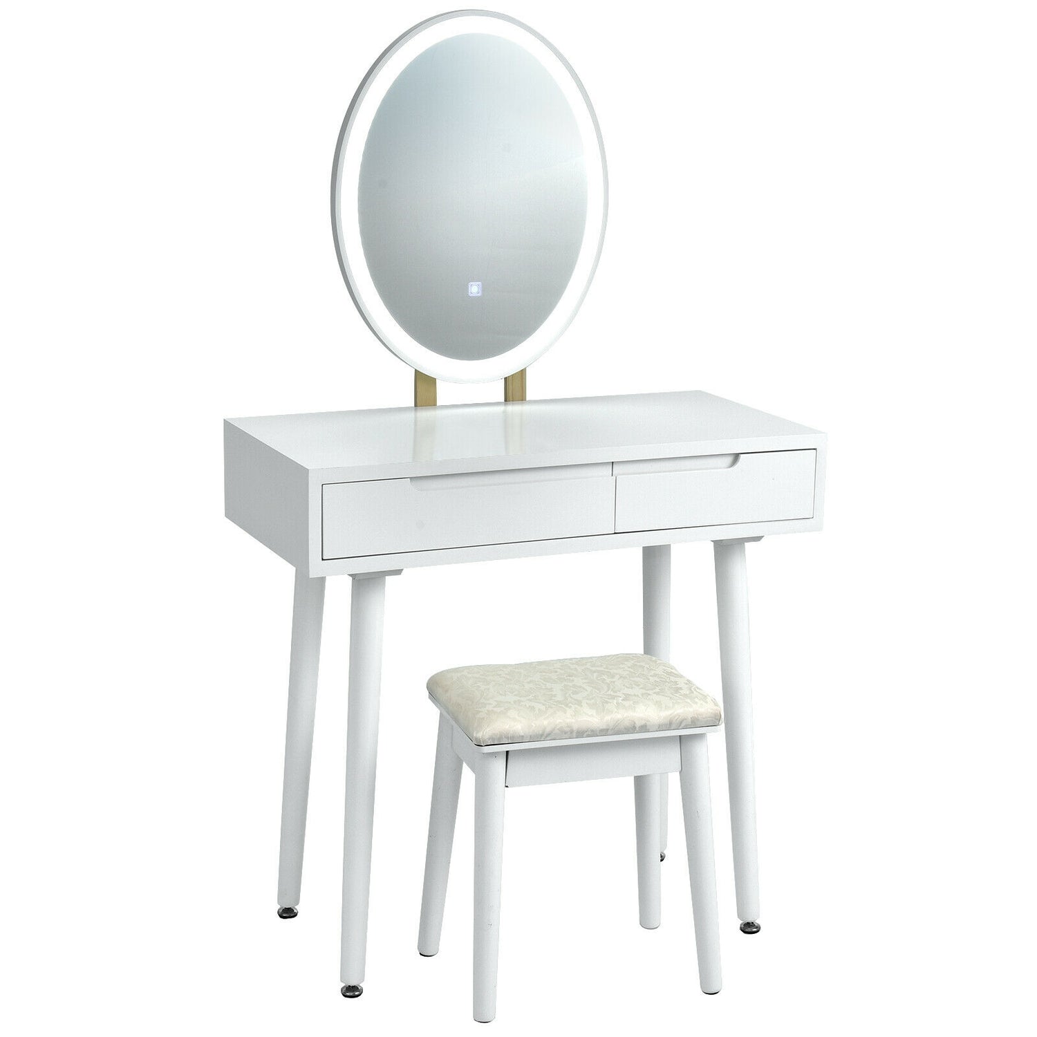 Touch Screen Vanity Makeup Table Stool Set with Lighted Mirror-White