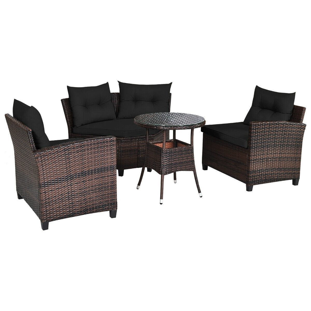 4 Pieces Furniture Patio Set Outdoor Wicker Sofa Set