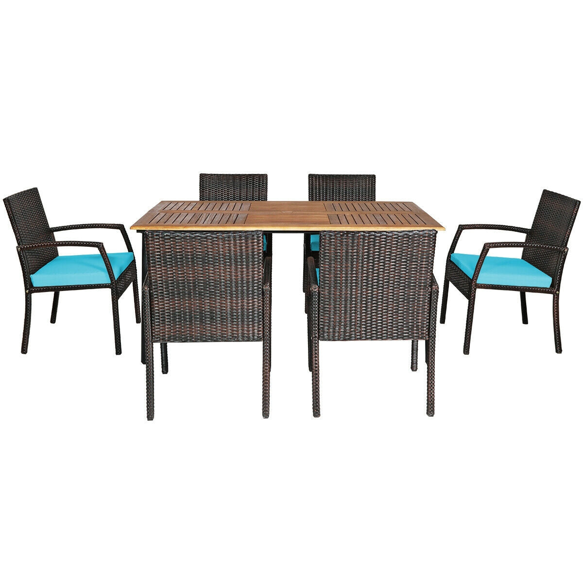 7PCS Patio Rattan Cushioned Dining Set with Umbrella Hole