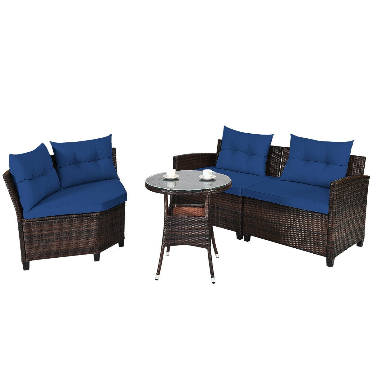 4 Pieces Furniture Patio Set Outdoor Wicker Sofa Set