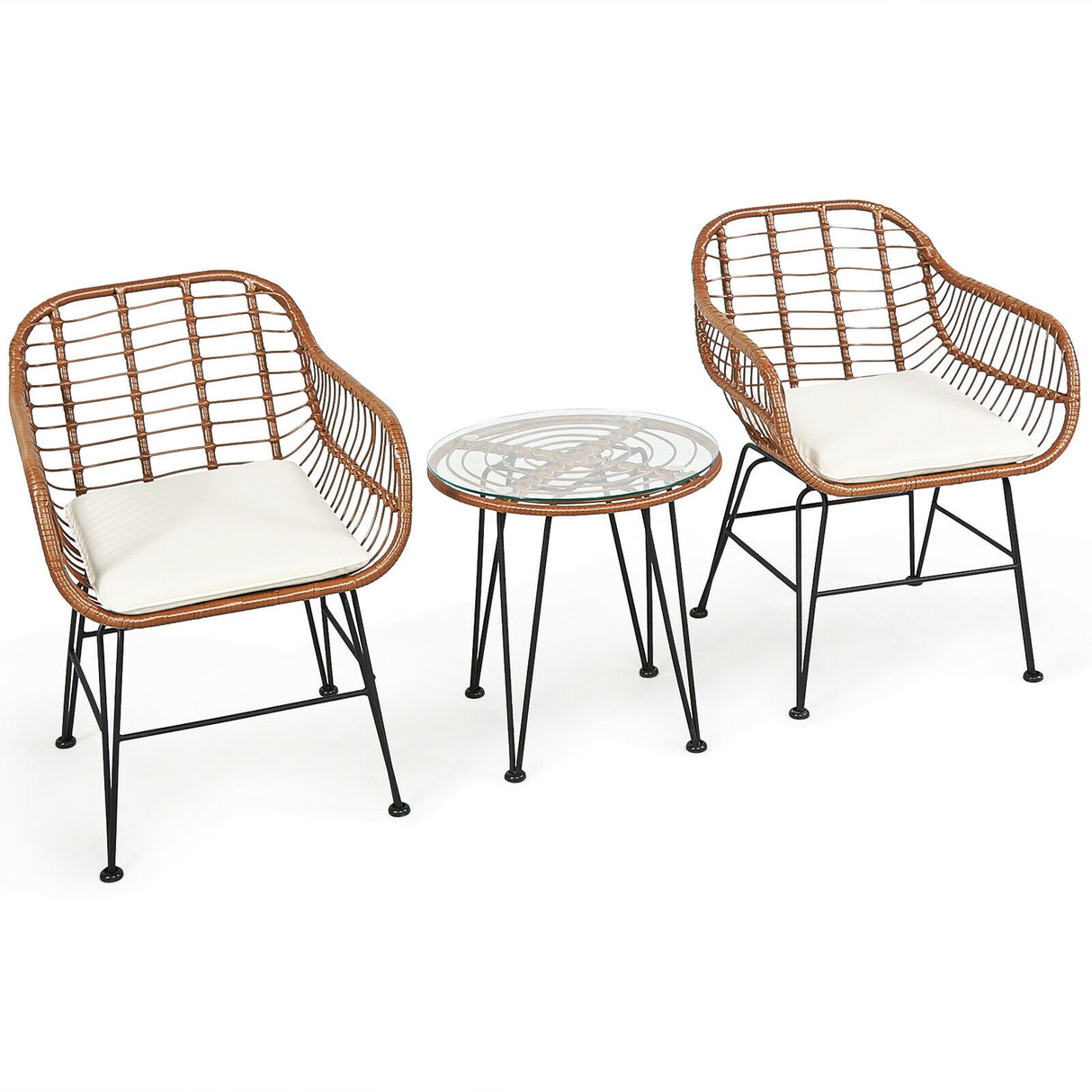 3 Pieces Patio Rattan Bistro Set with Cushion