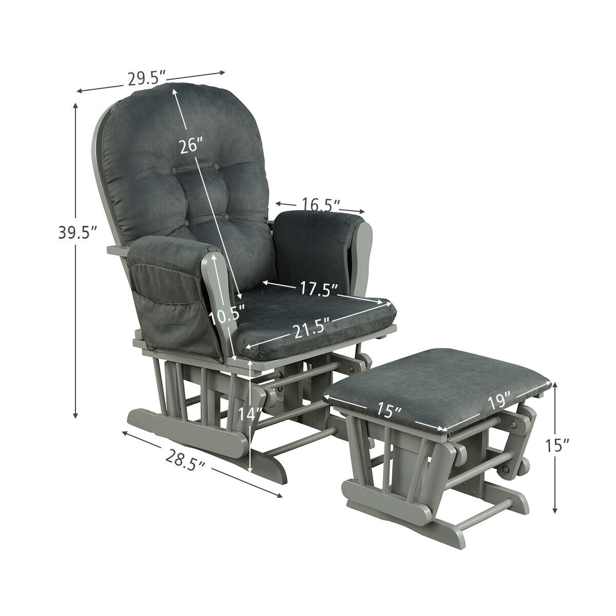 Baby Nursery Relax Rocker Rocking Chair Glider and Ottoman Set-Gray