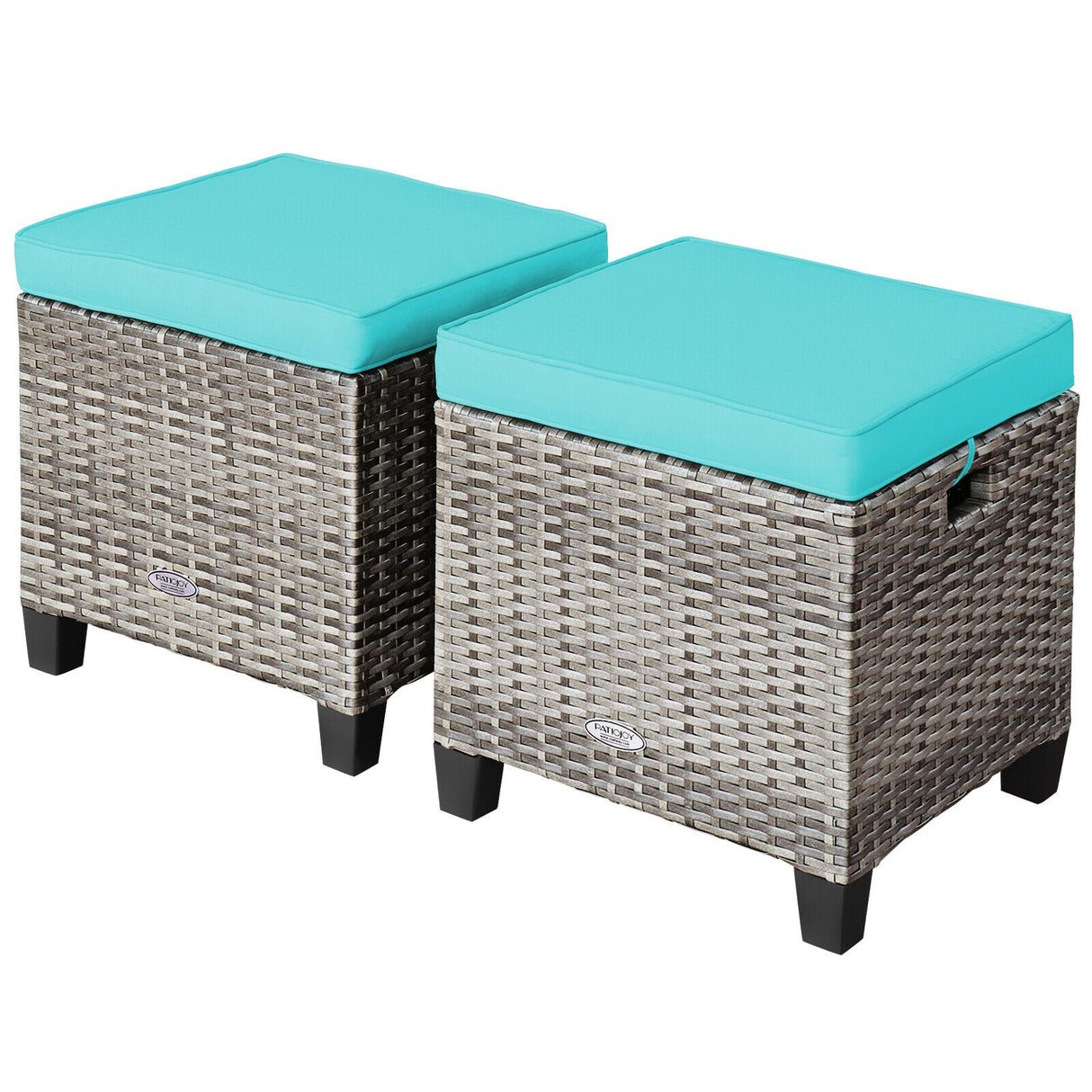 2PCS Patio Rattan Wicker Ottoman Seat with Removable Cushions