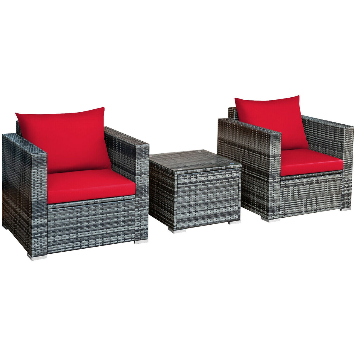 3 Pcs Patio Rattan Furniture Bistro Sofa Set with Cushioned