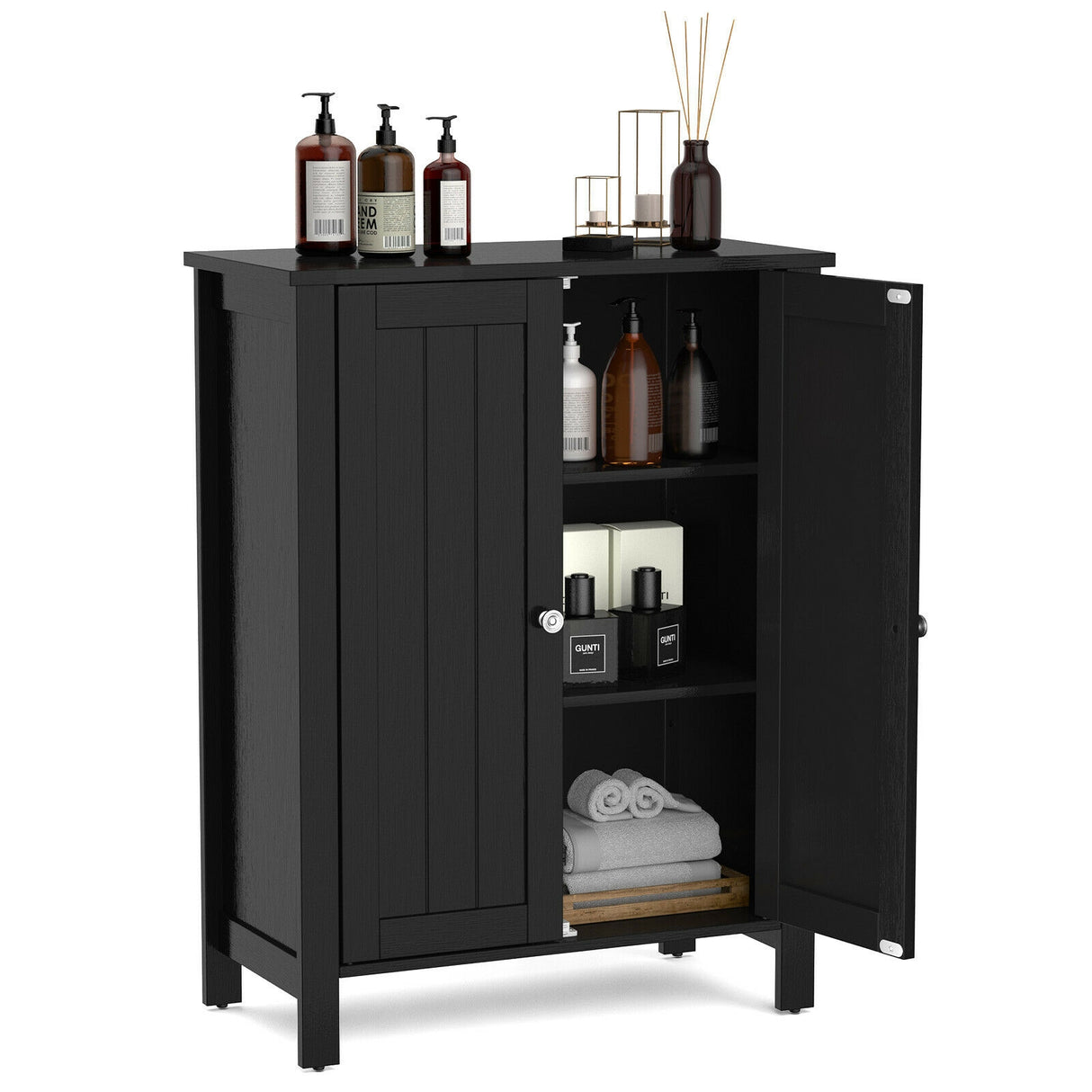 2-Door Bathroom Floor Storage Cabinet with Adjustable Shelf