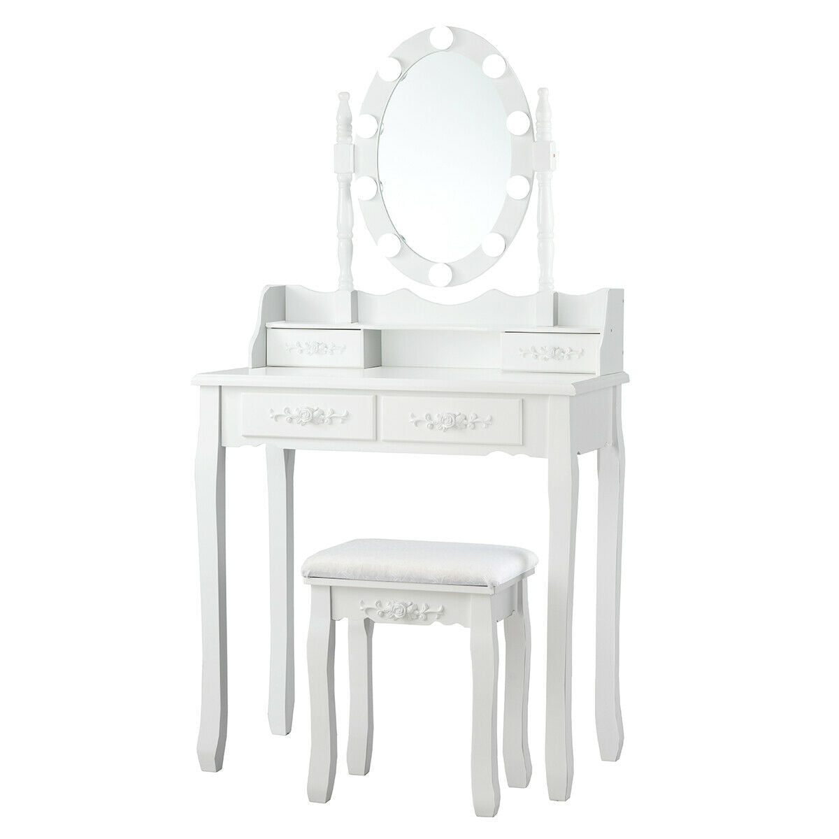 Makeup Dressing Table with Touch Switch Lighted Mirror and Cushioned Stool