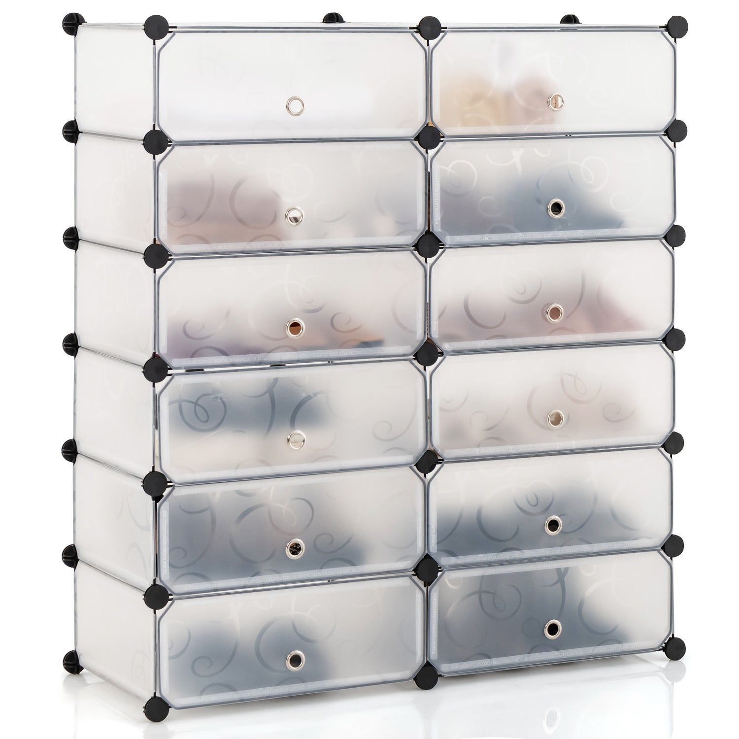 12-Cube DIY Portable Plastic Shoe Rack with Transparent Doors