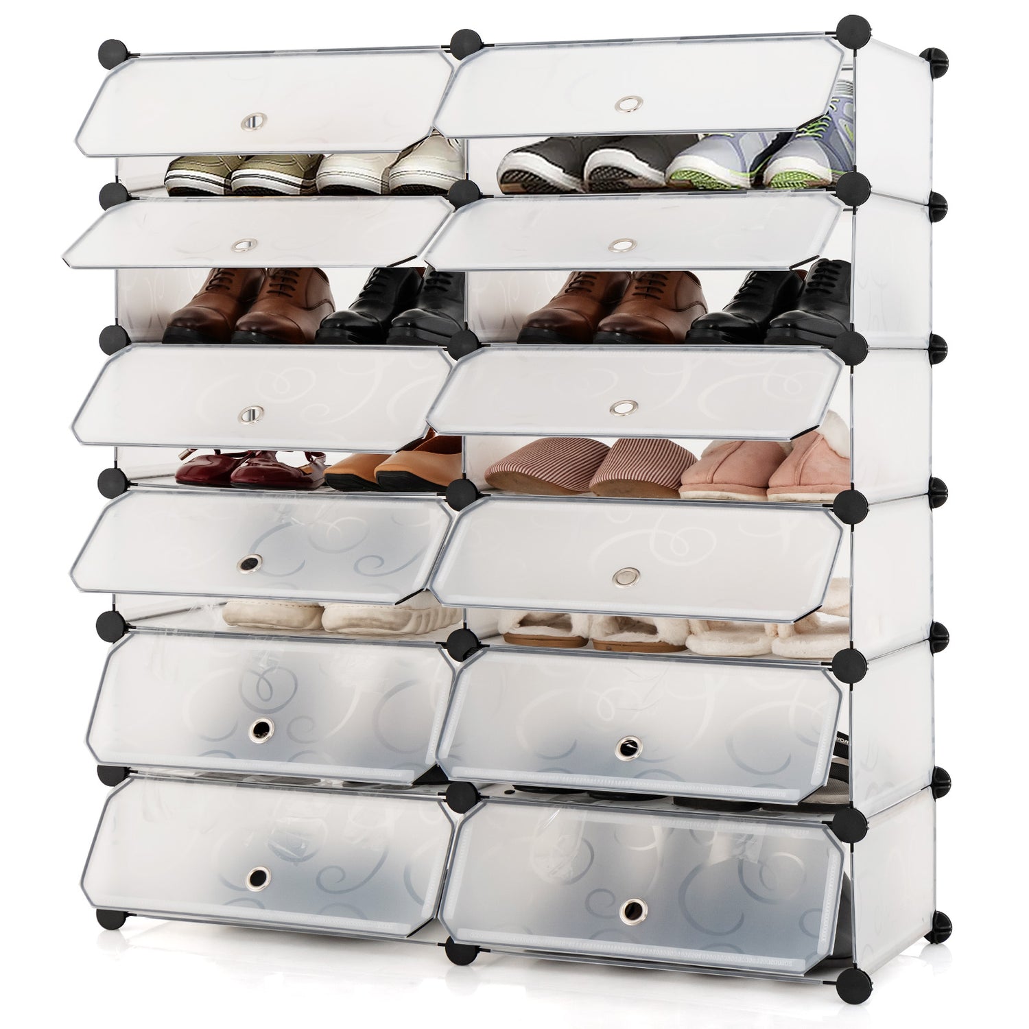 12-Cube DIY Portable Plastic Shoe Rack with Transparent Doors