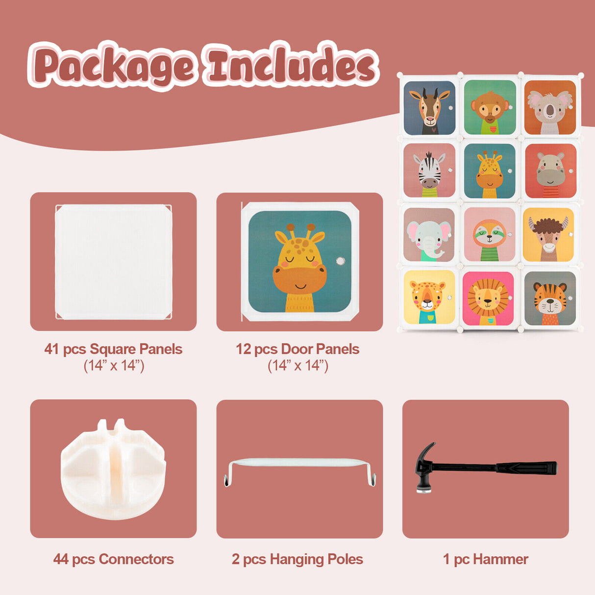 12 Cube Kids Wardrobe Closet with Hanging Section and Doors