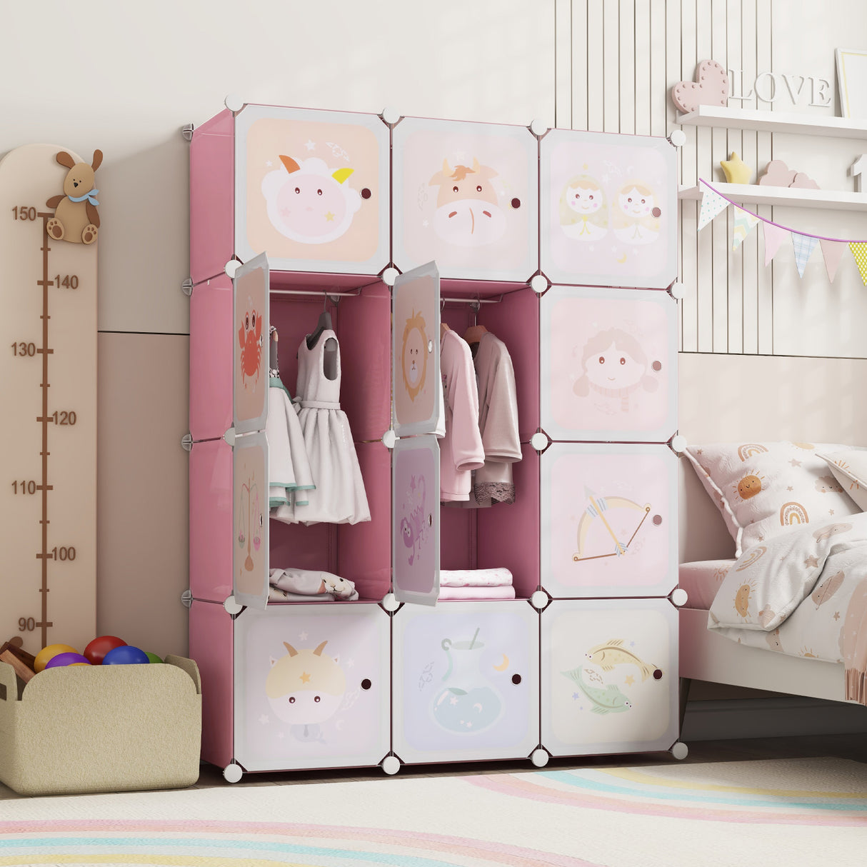 12 Cube Kids Wardrobe Closet with Hanging Section and Doors