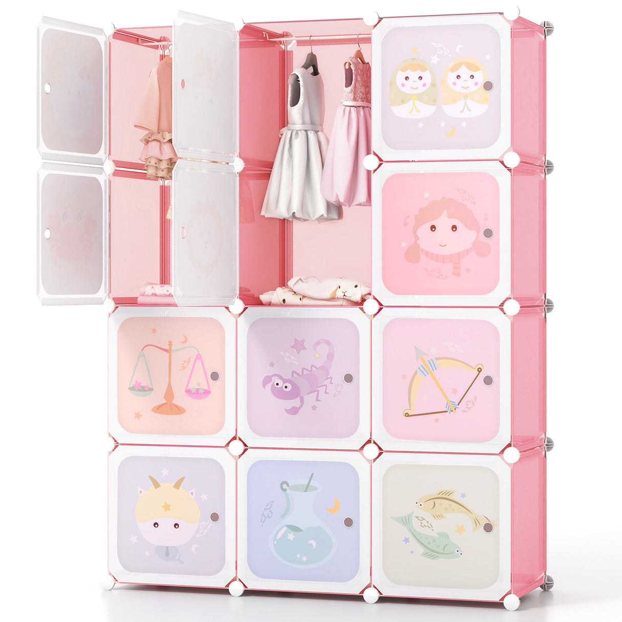 12 Cube Kids Wardrobe Closet with Hanging Section and Doors