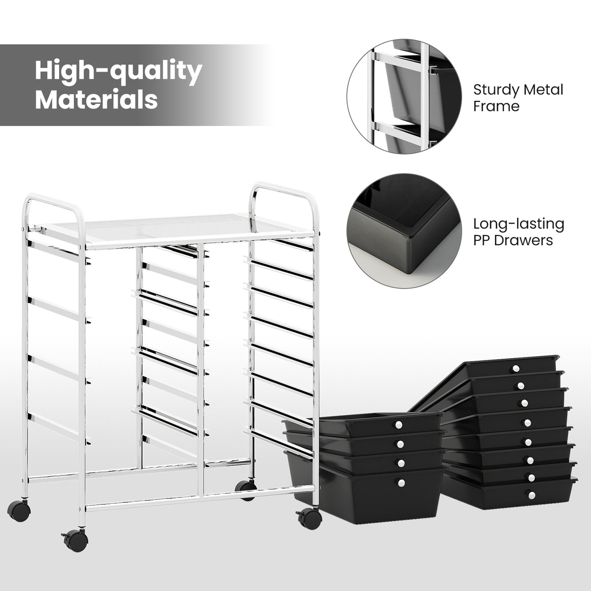 12-Drawer Utility Rolling Cart with Drawers Multi-Use Storage