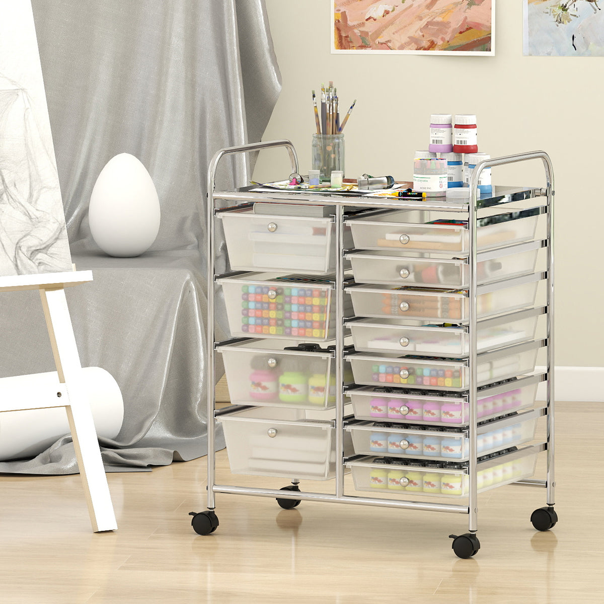 12-Drawer Utility Rolling Cart with Drawers Multi-Use Storage