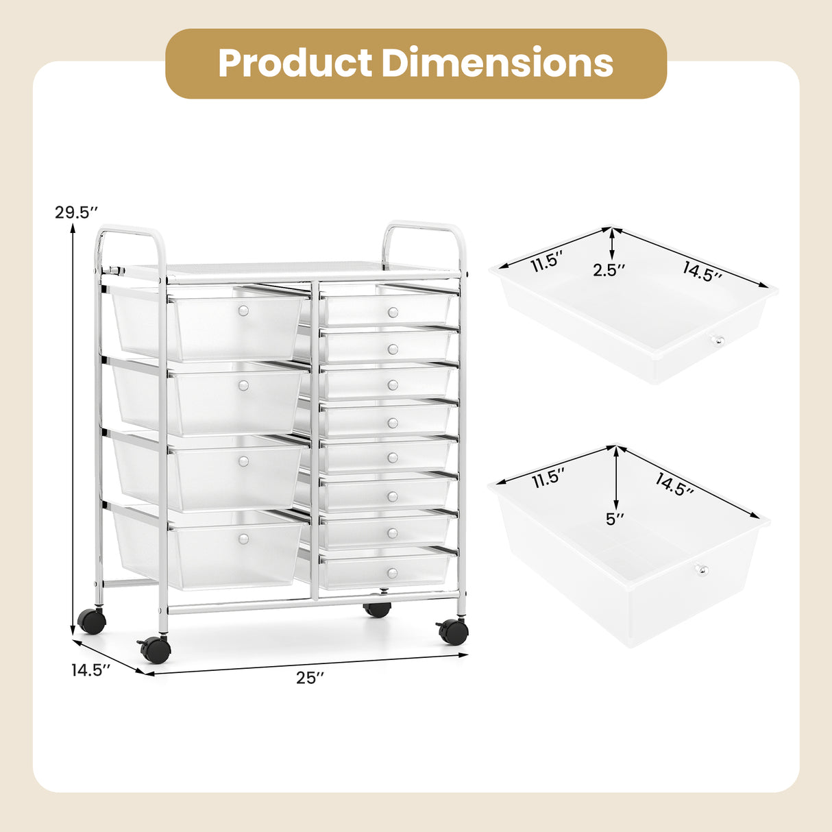 12-Drawer Utility Rolling Cart with Drawers Multi-Use Storage