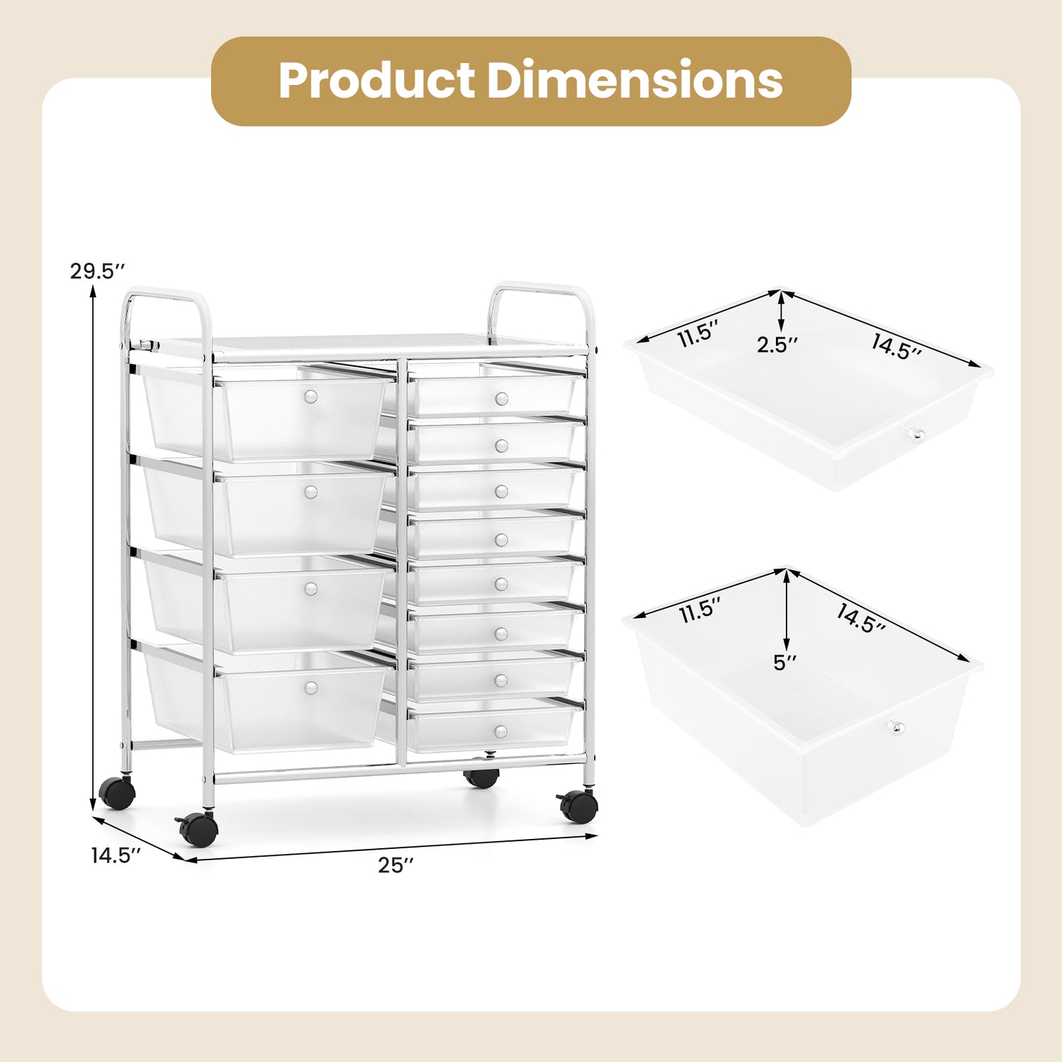 12-Drawer Utility Rolling Cart with Drawers Multi-Use Storage