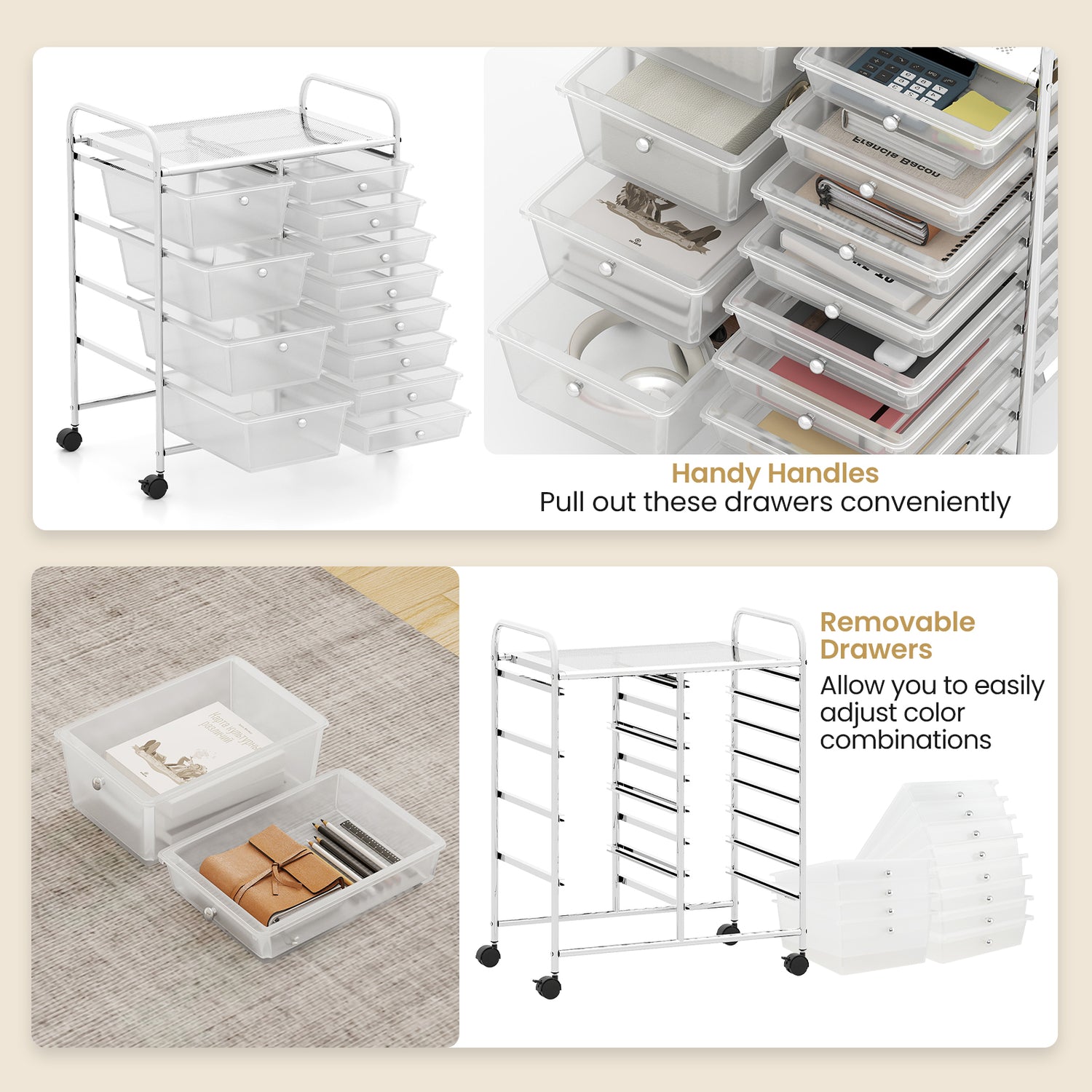 12-Drawer Utility Rolling Cart with Drawers Multi-Use Storage