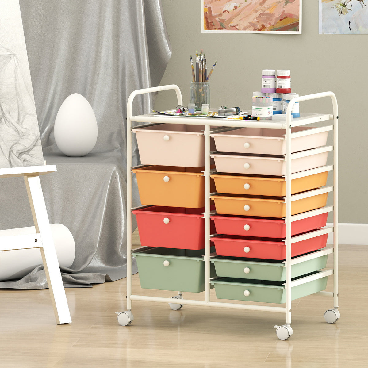 12-Drawer Utility Rolling Cart with Drawers Multi-Use Storage